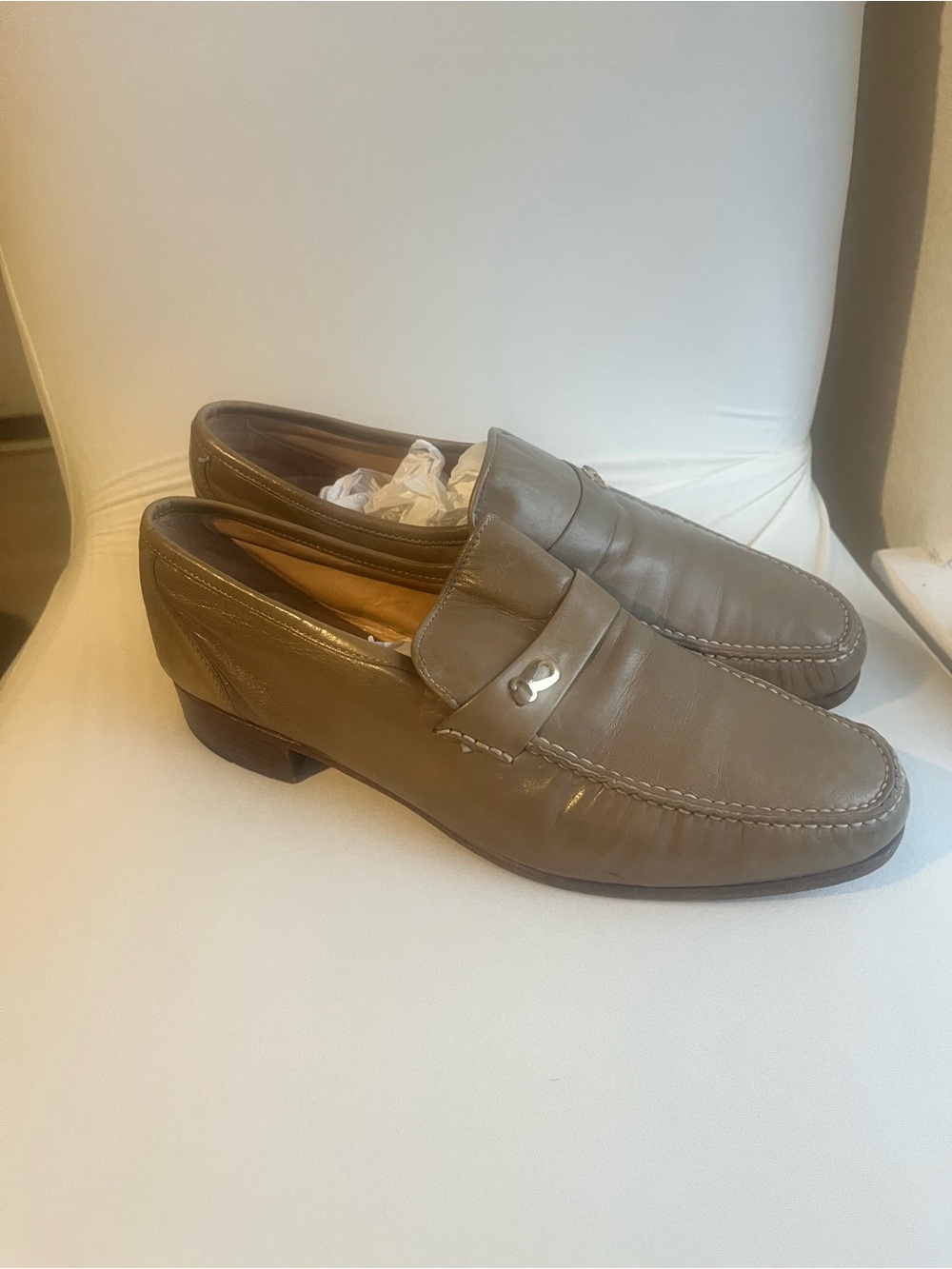 Bally Men's Leather Penny Loafers in Taupe Brown made in Italy